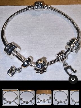 Pandora Sterling Silver Charm Braclet 7in Long 5 Charms